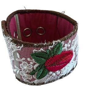 Upcycled Embroidered Lace Cuff Bracelet